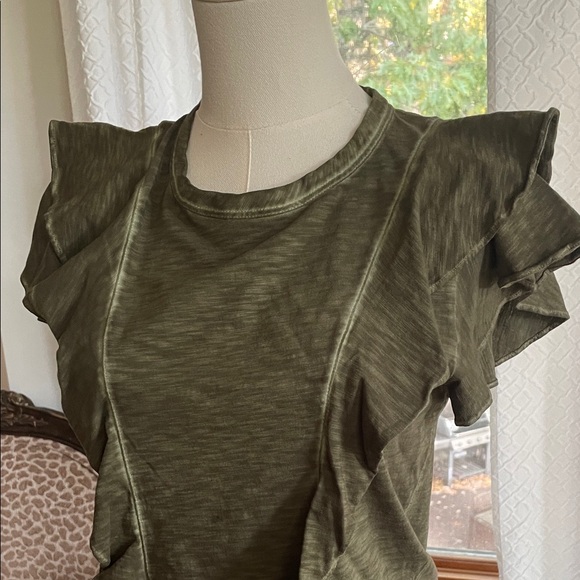Veronica Beard Bea Jeans Dark Green Ruffled Sleeve Top Small EUC - Picture 5 of 10
